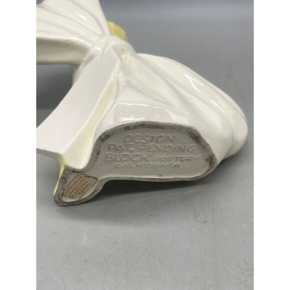 retro design pat pending block vase glass bow white yellow ripple tag 7X7.5 READ - Picture 5 of 7